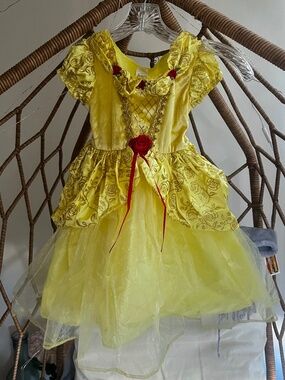 🪞 NEW Yellow red gold rose flower precious princess belle costume  puff dress